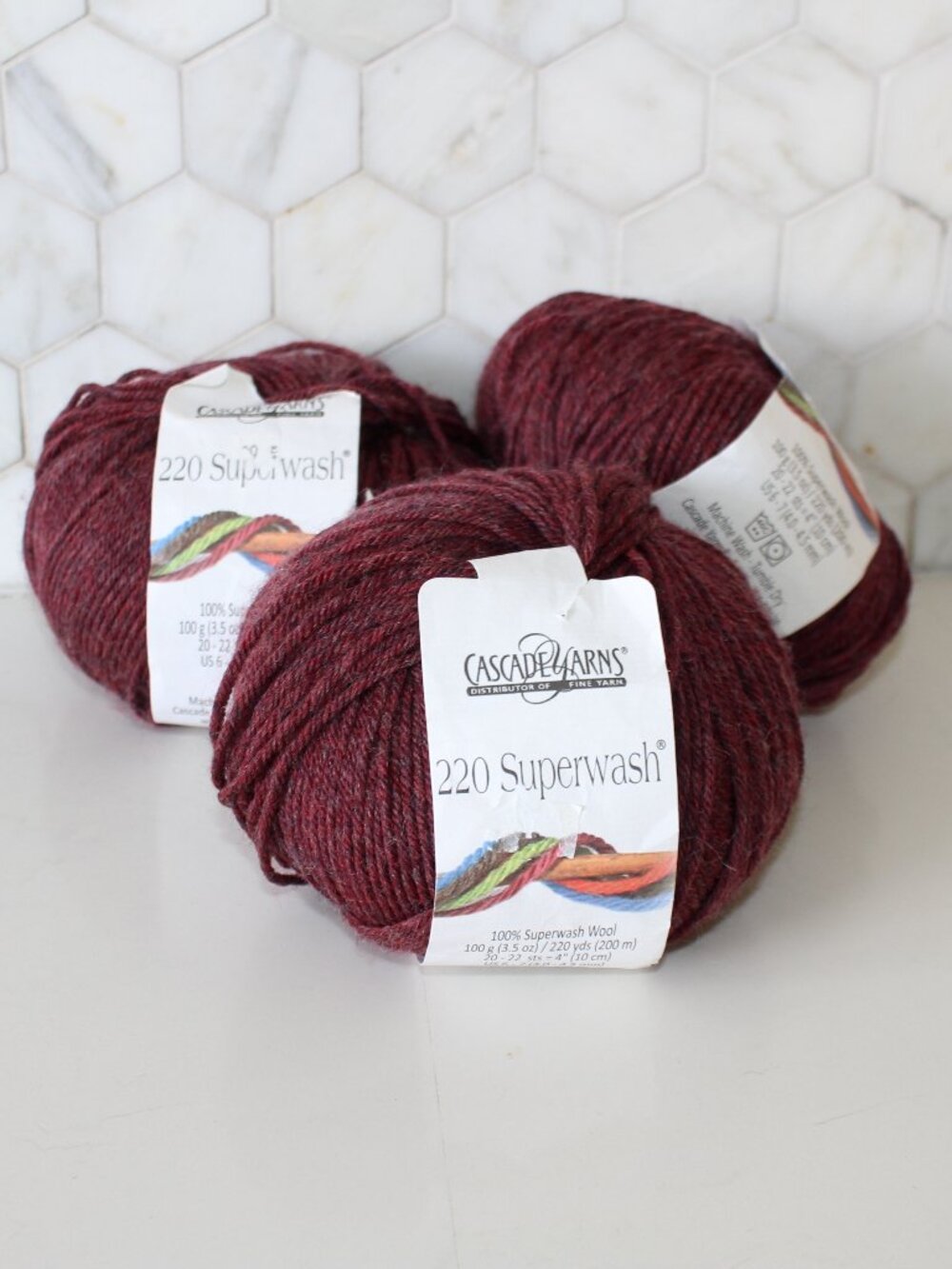3 x Skeins Cascades 220 Superwash 'Malbec Heather' DK yarn
